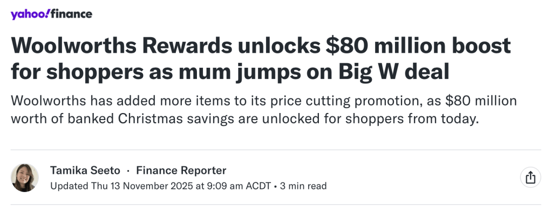 福(fú)利 | 澳洲Woolworths率先(xiān)开启聖(shèng)诞折扣大战！还有人中(zhōng)奖了(le)！